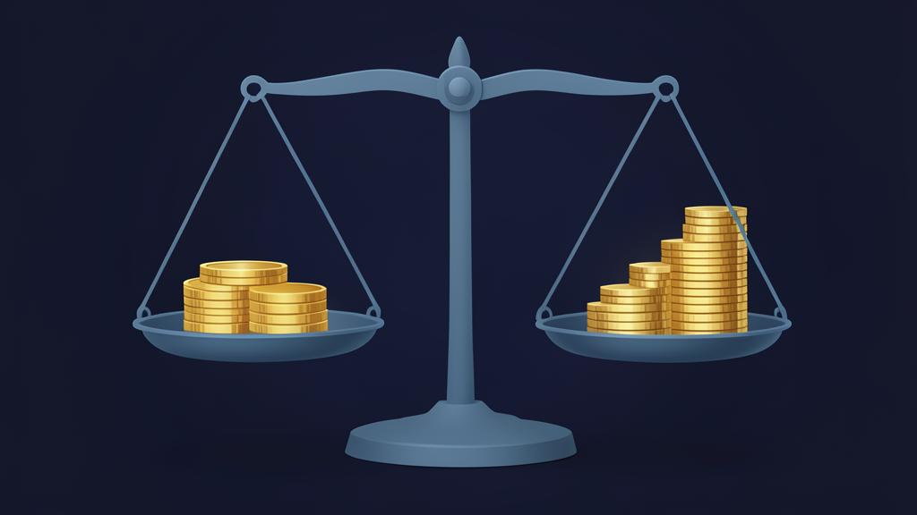 Balance à deux plateaux sur fond bleu marine, illustrant le débat entre impôt proportionnel et impôt progressif